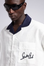 Resim Yaka Detaylı Keten Gömlek 