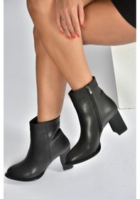 Resim Fox Shoes V590166309 Siyah Kalın Topuklu Klasik Kadın Bot Siyah-Suni Deri 