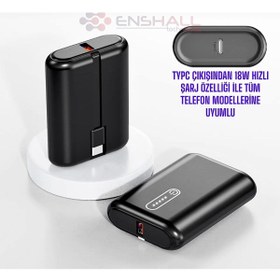 Resim Enshall Yeni Mini Type-c Kablolu 10.000 mAh Taşınabilir Batarya 22.5W Hızlı Şarj Powerbank 