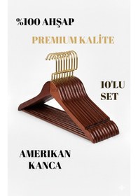 Resim Faravis Atelier Kahverengi Ahşap Lüks Askı Kıyafet Elbise Gömlek Ve Pantolon Askısı Amerikan Kanca 10 Adet 