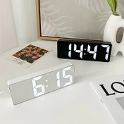 Resim 1 adet Modern LED Aynalı Masa Çalar Saati, Dijital Ekran ve Erteleme Fonksiyonu, USB ile Çalışan Dikdörtgen Masa Saati, Plastik Çerçeveli, Yatak Odası Ofis Dekorasyonu İçin Gece Lambası, ≤36V 