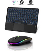 Resim Kablosuz Bluetooth Klavye Mouse Seti Şarjlı Rgb Işıklı 
