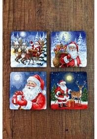 Resim Doğal Taş Bardak Altlığı - Mery Christmast Baskılı 10x10cm Yeni Yıl Noel Stone Coasters 495 Çok Renkli 