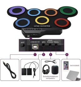 Resim Magicvoice G3002R 7 Ped Gökkuşağı Renkli Elektronik Roll Up Davul Kiti 