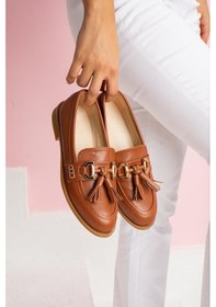 Resim Shoetek Chase Kadın Makosen Püsküllü Ayakkabı Taba Deri Taba Cilt 