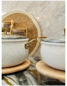Resim 4 Parça Beyaz Granit Tencere Seti Gold Kulplu 20 Cm & 26 Cm Cam Kapaklı Beyaz 