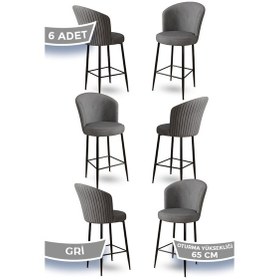 Resim Canisa Alte Serisi 6 Gri Sandalye 65 Cm Ada Mutfak Bar Sandalyesi Babyface Kumaş Siyah Metal Ayaklı Sandalyeler Gri Ayaklar Siyah 