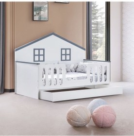 Resim Yavrulu Karyola, Bello Yavrulu Montessori Yatak Gri-90 X 190 