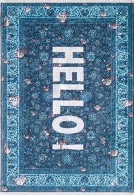 Resim Mavi "HELLO!" Yazılı Modern Karşılama Halısı - 100x500cm 