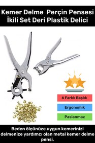 Resim Carlburn Premium 6 Farklı Başlık Uçlu Pratik Delgeç Kemer Delme Perçin Pensesi İkili Set Deri Plastik Delici 
