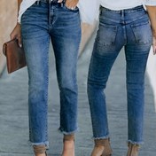 Resim Kadınlar için Moda Esnek Dar Kesim Düz Paça Kot Pantolon, Yıkanmış Ham Kenarlı Pantolon, Rahat Kalıp, Klasik ve Her Mevsime Uygun, Haftasonu, Seyahat, Günlük Giyim 