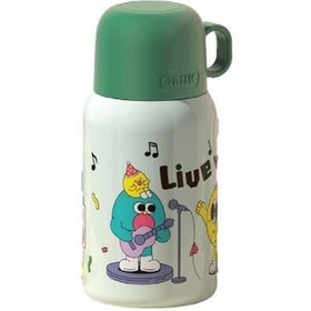 Resim Shotay ST-8817 480ml Askılı Silikon Kılıflı Pipetli Desenli Yeşil Çelik Matara 