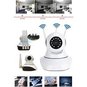 Resim Qasul Kablosuz Wifi Bebek İzleme Ip Kamerası 3 Antenli Gece Görüşlü Harekete Duyarlı Güvenlik Kamera 