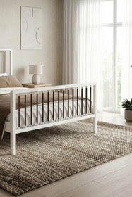 Resim Unimet Breeze Tek Kişilik Ferforje Metal Karyola (BEYAZ-KAHVERENGİ) (AHŞAP LATALI) 