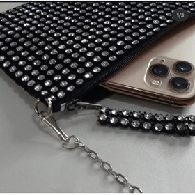 Resim SmY Bag Marka Siyah Taş Görünümlü Parlak Telefon Cantası 