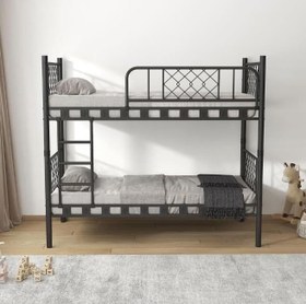 Resim Reyo Metis Genç Çocuk Yatak Odası Metal Siyah Ranza 90x190 