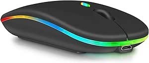 Resim Bluetooth Rechargeable Mouse for Dell Inspiron 15 3000 Laptop Bluetooth Wireless Mouse Designed for Laptop/PC/Mac/iPad pro/Computer/Tablet/Android RGB LED Onyx Black 