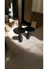 Resim Doğal Masif Ahşap Yan Sehpa Seti 2'li Siyah Zigon Fiskos Minimalist Tasarım Siyah 