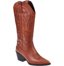 Resim Pullman Hakiki Deri İşlemeli Western Kadın Çizme Plm-011 Taba-taba Taba 