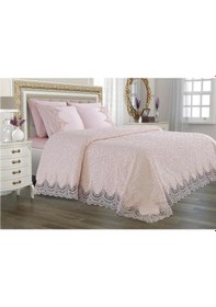 Resim Fransız Güpürlü Çeyizlik Battaniye Takımı Arus Pudra 