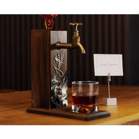 Resim Bk Gift Kişiye Özel Kabartma İsimli Tarihli Landscape Tasarımlı Musluklu Ceviz Ahşap Şarap Standı-7, Viski Çeşmesi, Babaya Hediye, İçecek Dispenseri B 