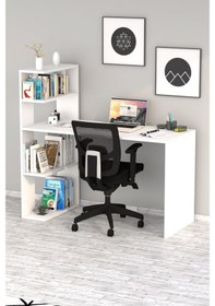Resim Moonlife Çınar Raflı Kitaplıklı Çalışma Masası Beyaz 
