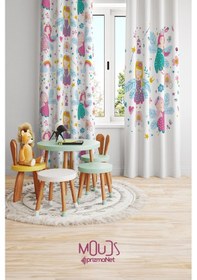 Resim Peri Kızları Desenli Fon Perde Çocuk Ve Bebek Odası Süet Baskılı Ekstrafor Büzgü 2 Kanat Prd-41 Çok Renkli 