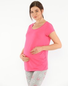 Resim MEGHAN L.A Pembe Hamile Esnek Pamuklu Kumaş T-shirt 