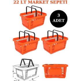 Resim 3 adet 22Litre Market ve Alışveriş Sepeti, Saplı Market Sepeti T 
