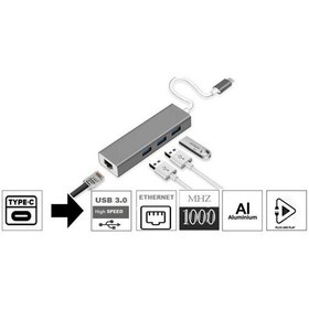 Resim electroon Type-C to USB 3.0 Gigabit Ethernet RJ45 USB Çevirici 