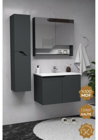 Resim Teta Home Napoli 80 Cm Mdf Banyo Dolabı Seti + Boy Dolabı Antrasit Antrasit 