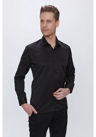 Resim Slim Fit Pamuk Saten Klasik Siyah Gömlek Gk 624 Siyah 