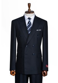 Resim İlayda Emir Luxury, İtalyan Kesim, Slim Fit, Kruvaze, Çizgili, Erkek Takım Elbise Antrasit - Lacivert 