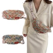 Resim 1 adet Vintage Çiçekli Kanvas Çapraz Çanta - Renkli Mantar Tasarımı, Geniş Bant, Fermuar Kapatma, Polyester Astar, Bahar ve Yaz Gezileri için İdeal, Sevimli Çapraz Çanta 