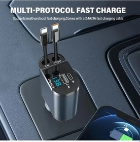 Resim Challenger Siyah 120w Hizli Geri Cekilebilir Araç Sarj Cihazi 2 Usb Type-c Kablolu Evrensel Fis Pil Gerekmez 