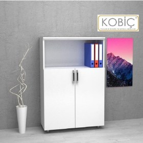Resim Kobiç Ofis Dosya Dolabı Kilitli Yarım Kapak Suntalam Dolap 80x35x115 Cm Beyaz Beyaz 