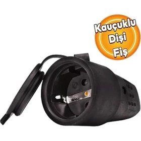 Resim Lidyahan Store Sağlam Monofaze Kauçuklu Kablo Bahçe Dış Mekan Korunaklı Su Geçirmez Siyah Kapaklı Dişi Fiş Tek 16A 