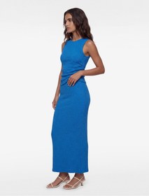 Resim Koton Bürümcük Kumaş Drape Detaylı Dokulu Midi Kobalt Mavi Kalem Etek 
