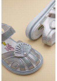 Resim Dilimler Ayakkabı Şirinbebe Ortopedik Kız Bebek Sandalet Gümüş Yelpaze Detaylı Önü Kapalı-4710 