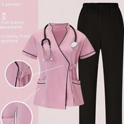 Resim Küçük Stand-Up Yaka ile Moda Kısa Kollu İş Kıyafeti, Güzellik Salonları ve Diş Klinikleri için Uygun. 