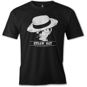 Resim One Piece - Luffy Straw Hat 2 Siyah Erkek Tshirt 