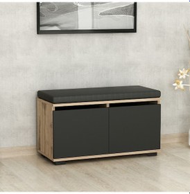 Resim Minar Drago Oturaklı Ayakkabılık Ve Puf - Çırağan/Siyah 