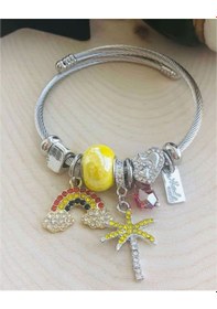 Resim Sarı Taş Boncuklu Charm Kadın Bileklik Çelik Taşlı Figürlü Bileklik Gümüş 