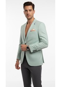 Resim Plus Scorpion Erkek Pamuklu Penye Likralı Tek Düğmeli Çift Yırtmaçlı Blazer Ceket Mint 