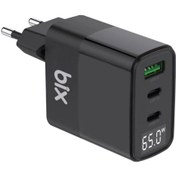 Resim 65W USB Type-C QC 4.0 PD 3.0 LED Göstergeli GAN 3 Portlu Siyah Hızlı Şarj Cihazı Bix