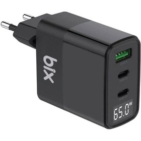 Resim 65W USB Type-C QC 4.0 PD 3.0 LED Göstergeli GAN 3 Portlu Siyah Hızlı Şarj Cihazı 