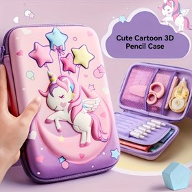 Resim 1 adet 3D Sevimli Karikatür Su Geçirmez Kalem Kutusu, Büyük Kapasiteli Çok Katmanlı Kırtasiye Organizatörü, Unicorn Tasarımı, Dayanıklı Fermuar Kapanışı, Taşınabilir Okul Malzemeleri Depolama Kutusu, Öğrenci ve Profesyoneller için, Öğrenci Kırtasiye Organizatörü | Eğlenceli Tasarım | Dayanıklı Fermuar Kılıfı, Okul için Kalem Kutusu 