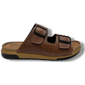 Resim Enova M253-0202-26 Deri Anatomik Soft Çift Bant Erkek Terlik Taba 