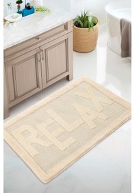 Resim Doğal Kaymaz Taban Banyo Paspas Uzun Ömürlü Yumuşak Dokulu Su Emici Yıkanabilir Relax 60x100 Krem 