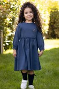 Resim Little Gusto Fırfırlı Elbise Bebek Lacivert Organik Pamuk 